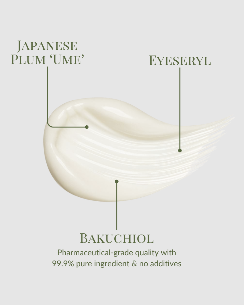 IREN Shizen's TIMELESS ELIXIR Multi-Lift Eye and Lip Cream blends Japanese Plum 'Ume', Eyeseryl, and pharmaceutical-grade Bakuchiol for a potent anti-aging formula—99.9% pure, additive-free, ideal for dark circles. #show-lang-en