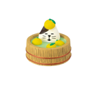 A white cat with a brown ear sits in a wooden barrel bath with yellow citrus fruits—perfect for fans of IREN Shizen's FREE GIFT Biyu Neko Blind Box collectible figurines.