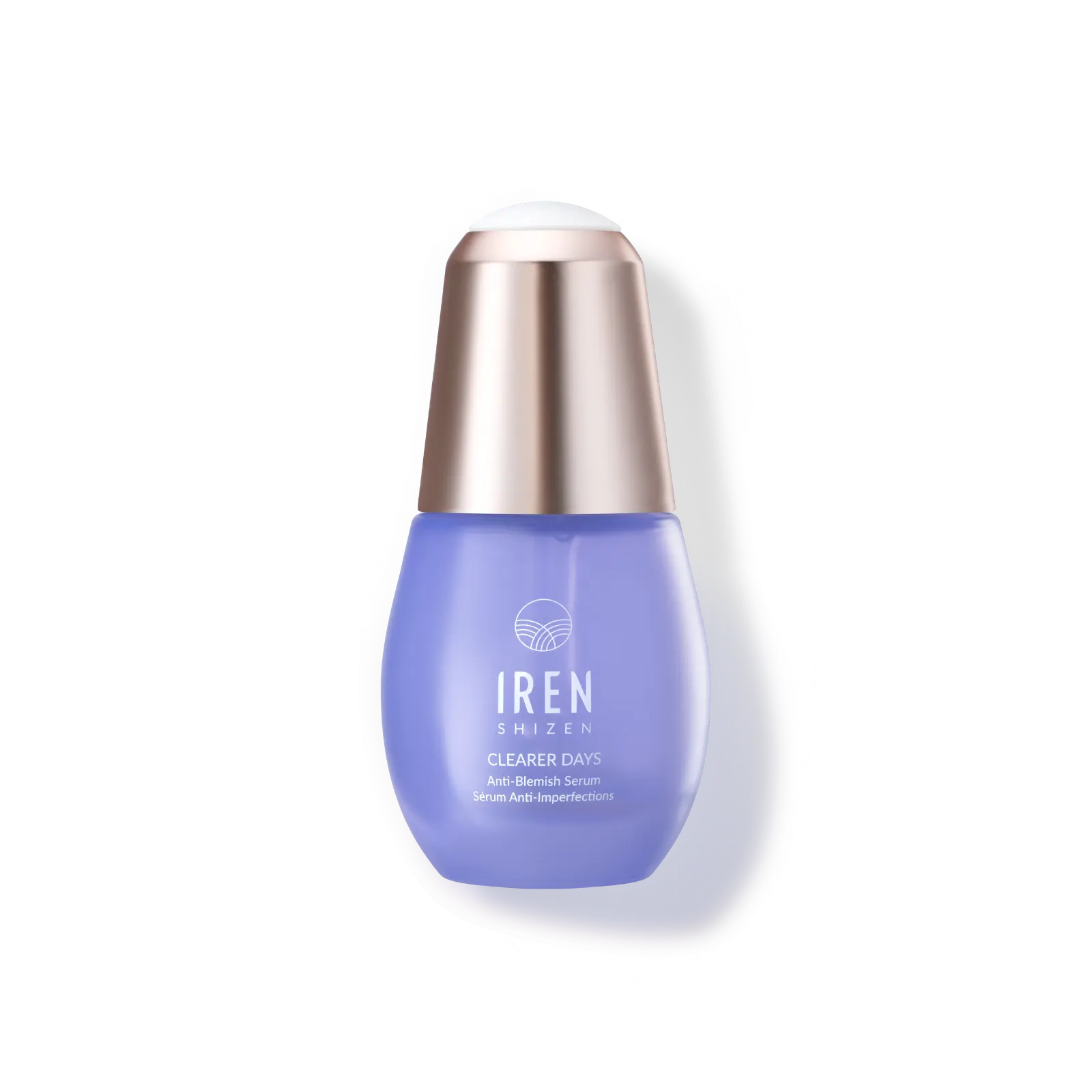 A bottle of custom onsen skincare IREN Shizen hydrating serum on a white background.