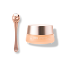 A jar of TIMELESS ELIXIR Multi-Lift Eye and Lip Cream by IREN Shizen with Bakuchiol, accompanied by a rose gold applicator with a spherical end, perfect for eye area rejuvenation and anti-aging. 
