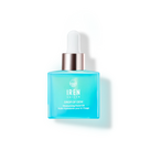 A bottle of custom DROP OF DEW Japanese skincare by IREN Shizen on a black background.