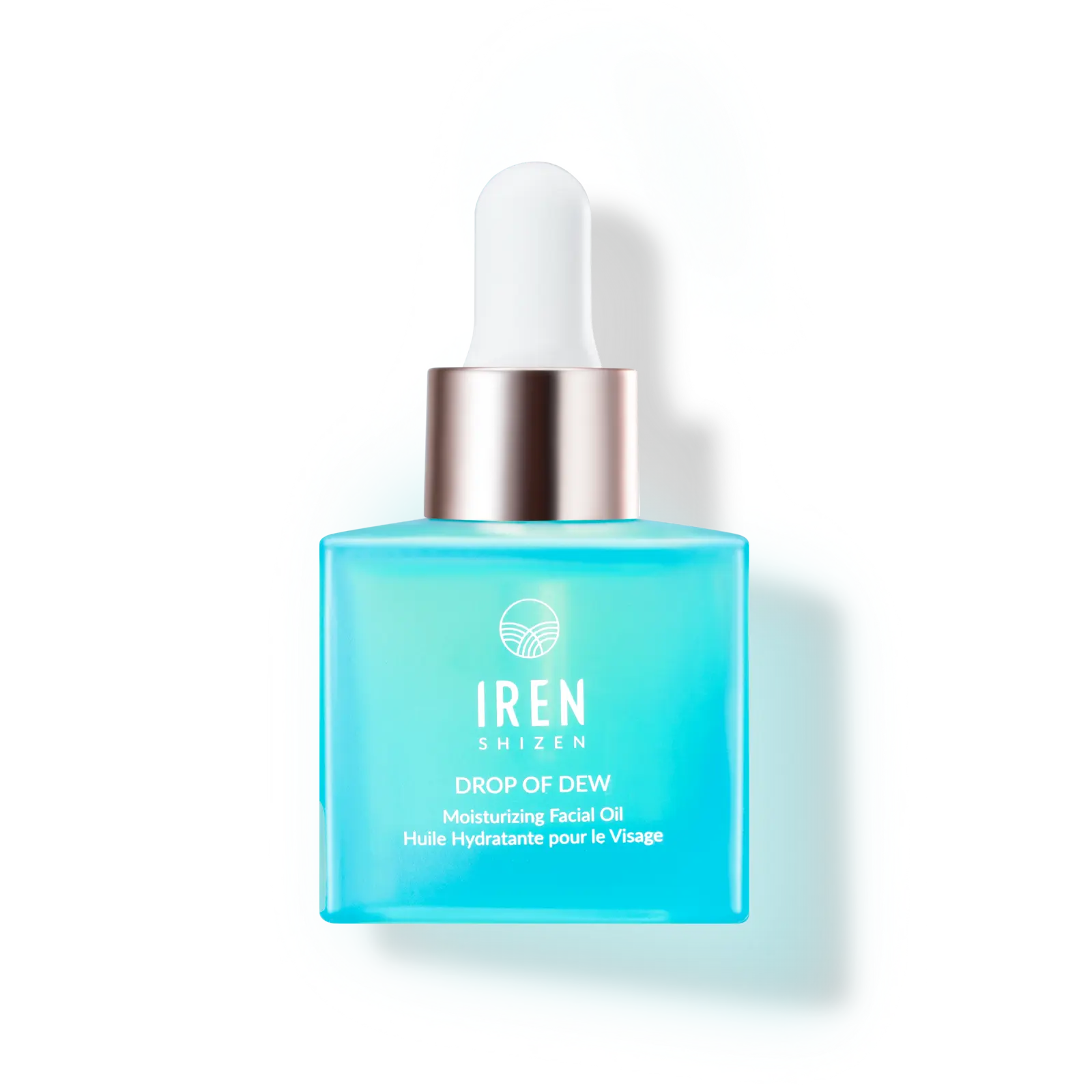 A bottle of customised skincare, DROP OF DEW Moisturizing Facial Oil by IREN Shizen. 