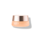 A jar of IREN Shizen SAMPLE Eye & Lip Cream, featuring a golden lid and peach-colored container against a black background.