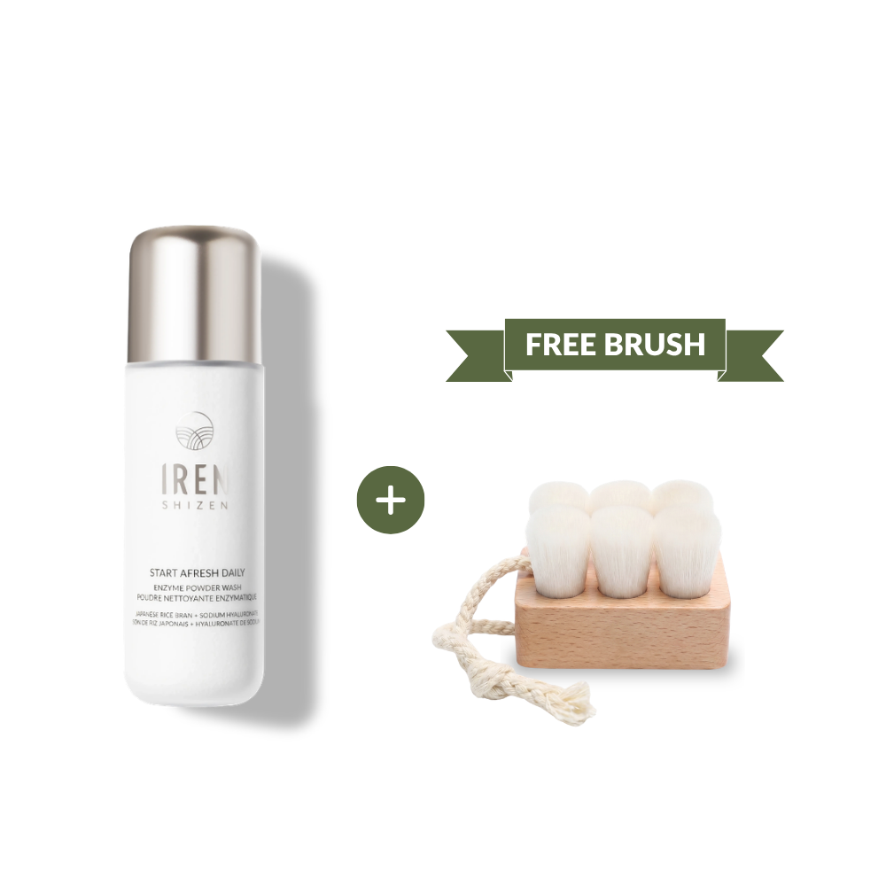 The Fast Bundle Cloud Cleansing Kit features an enzyme powder wash and a free facial cleansing brush, both displayed on a white background—a perfect gentle cleanser duo for your skincare routine.